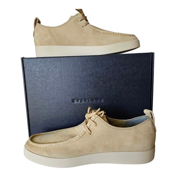 EVERLANE Men 12 Shoes Desert Tan Pebble Suede Leather Comfort Loafer Laces NEW - Picture 1 of 9